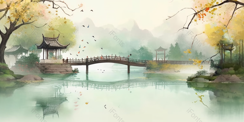 唯美意境古风自然春天山水节气水彩画,插画/手绘图,插画/手绘图库,插画/手绘图下载,插画/手绘